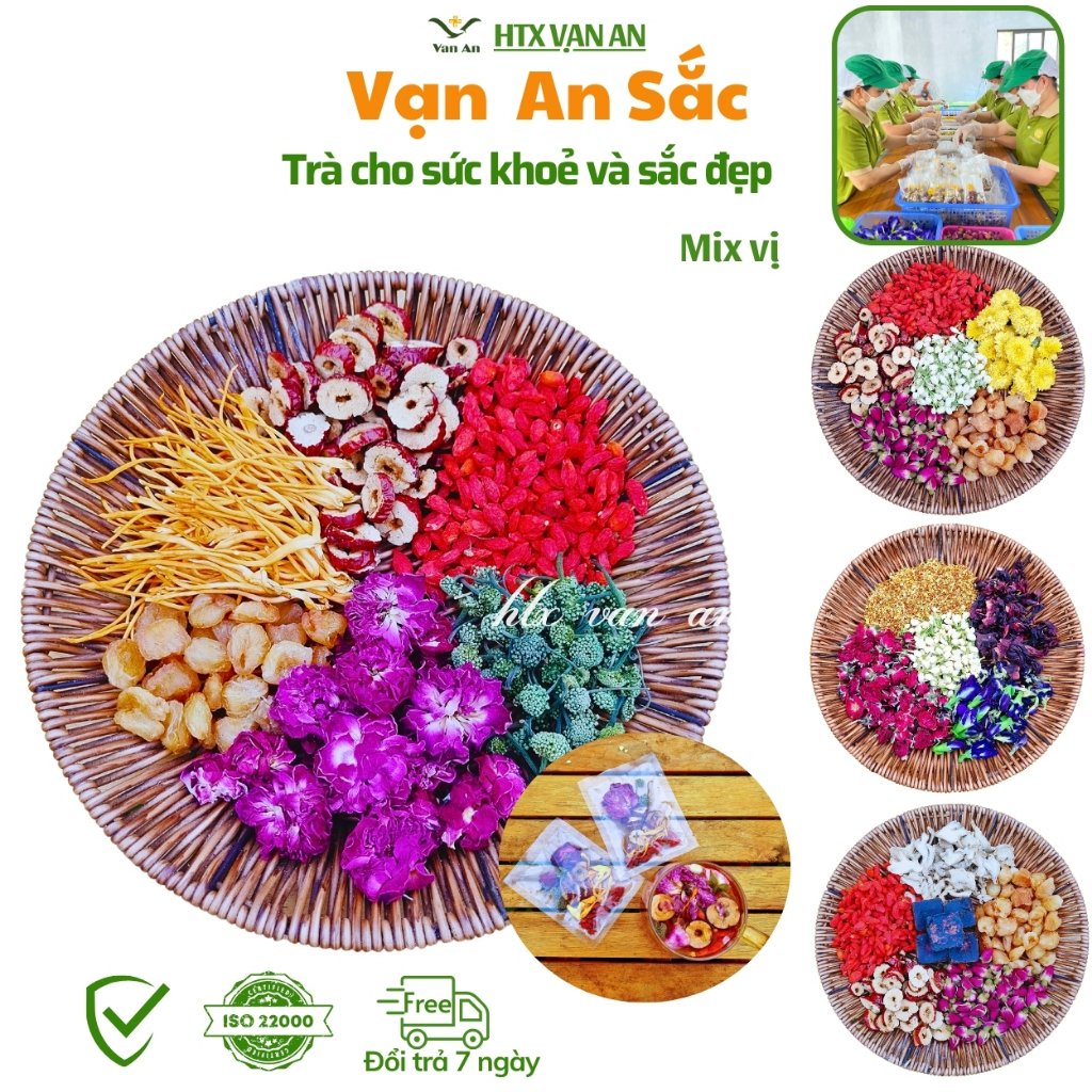 Vạn An Sắc  Trà thảo mộc dưỡng nhan thanh nhiệt đẹp da từ hoa cúc hoa hồng