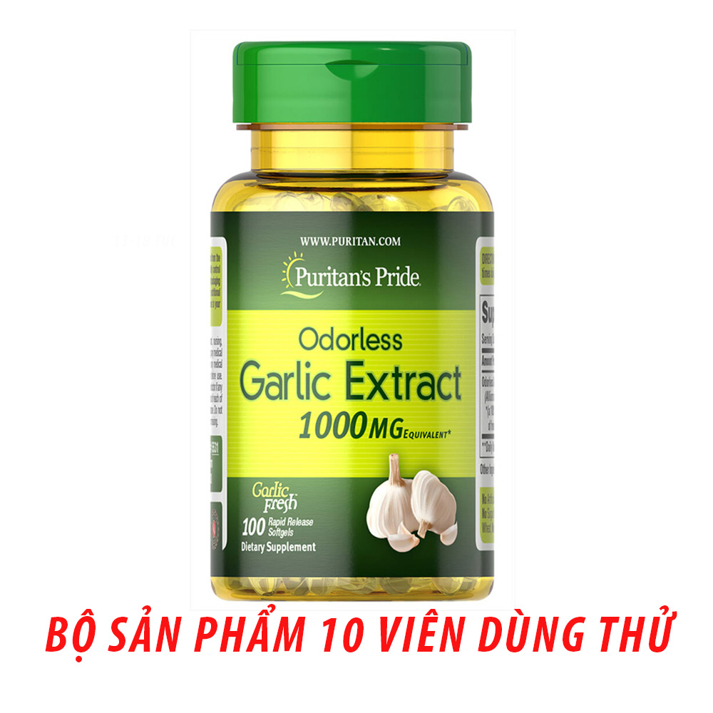 Dầu tỏi Garlic oil 1000mg của Mỹ tốt hơn 100 lần tinh dầu tỏi diep chi tăng cường hệ miễn dịch phòng ngừa cảm cúm giảm cholesterol xơ vữa động mạch Vitamin Mỹ Puritans Pride 10 viên dùng thử